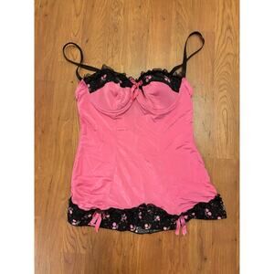 Nature Intimates Y2K Sexy Cherry Lace Hot Pink Corset Top Size 34B